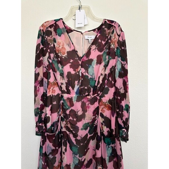 NEW REISS Josephine Floral Mini Dress Lined Open Back Pink Womens 8 - Picture 5 of 16